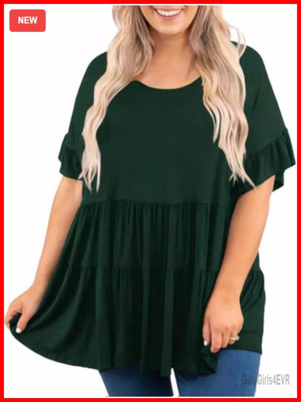Plus Size Babydoll Peplum Tunic Top Ruffle Short Sleeve Flowy Blouse